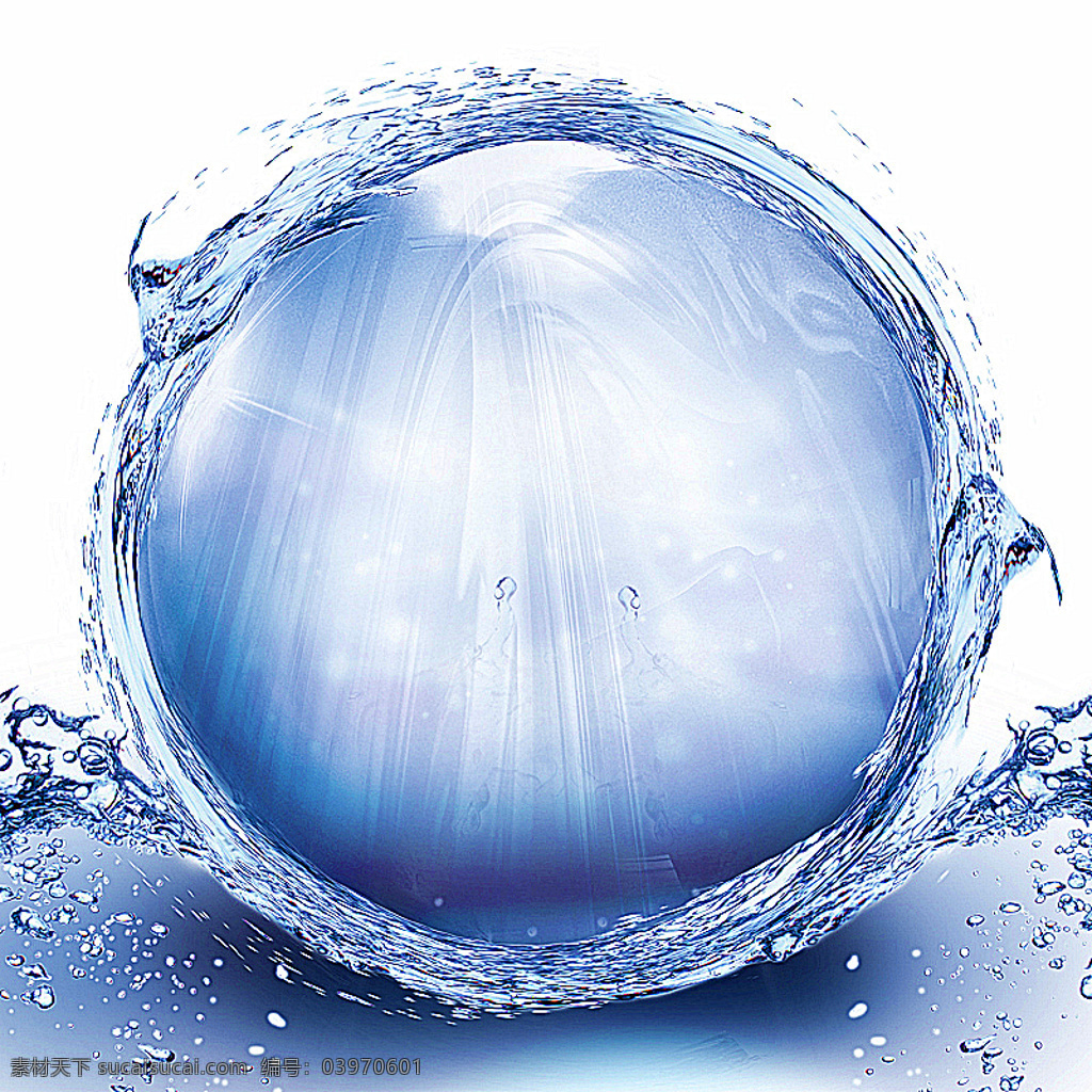 创意 水球 高清 水珠 水滴 浪花 白色 蓝色 水波纹 晶莹 能量球 主图