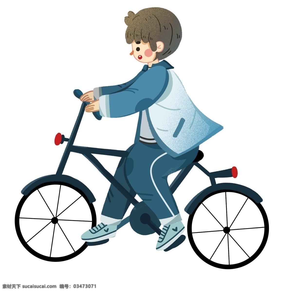 温馨 骑 自行车 出门 男 高中生 卡通 插画 骑自行车 男孩 学生 校服 人物