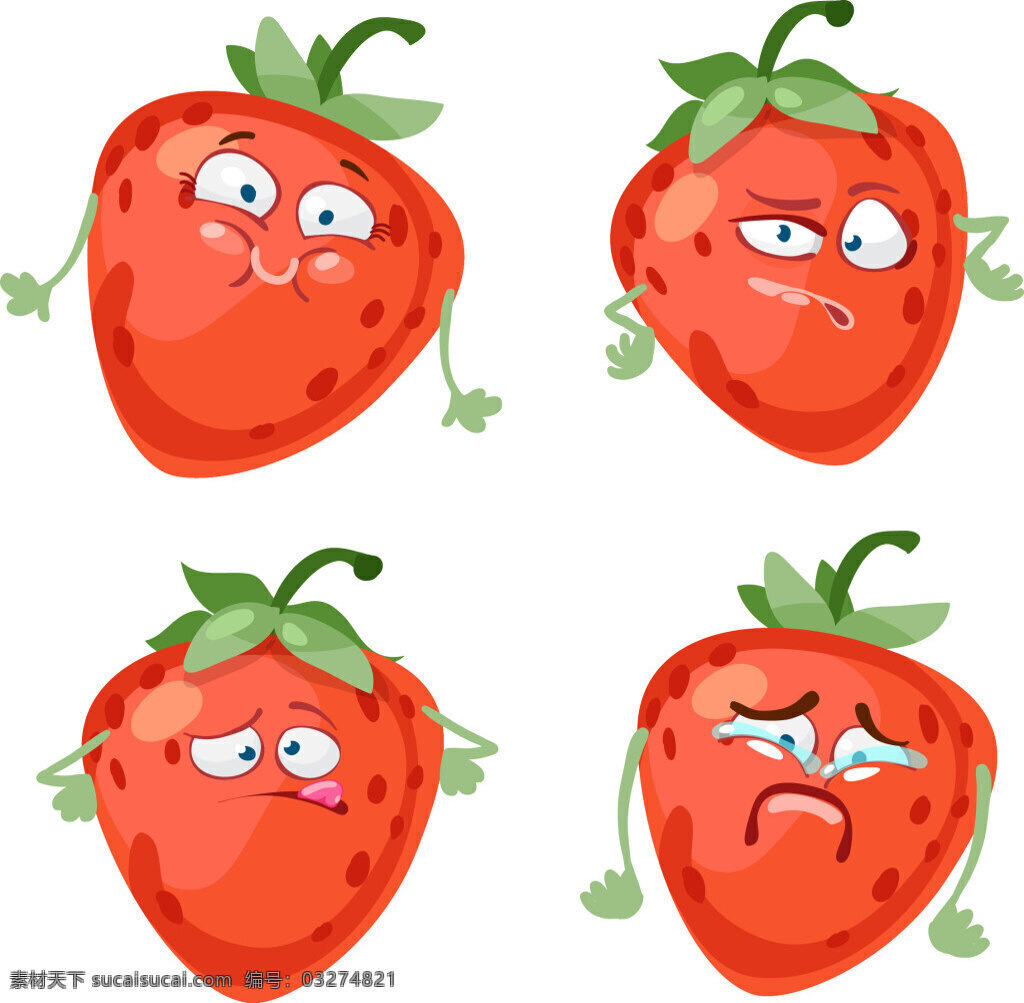 搞 怪 草莓 插画 表情 可爱 萌 搞怪 吃 水果 果味 植物 红色 q版 矢量图 表情包 喜怒哀乐