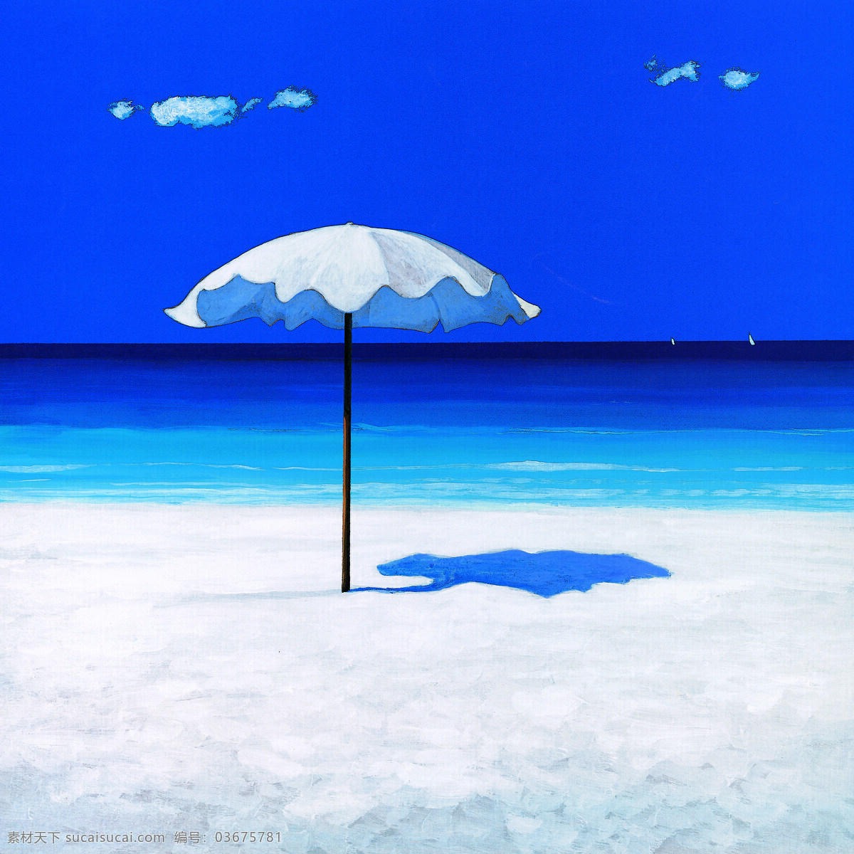 海滩 风景 油画 写生 海滩风景油画 遮阳伞 沙滩 装饰画 油画艺术 无框画 绘画艺术 书画文字 文化艺术
