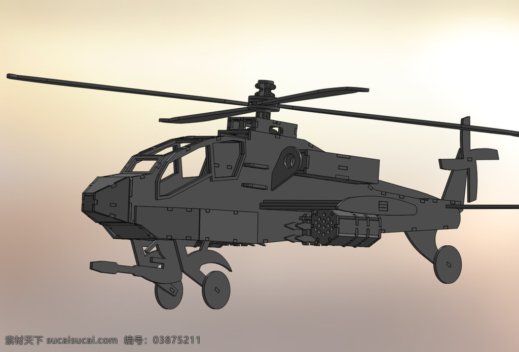阿帕奇 直升机 金属片 拼图 metalcraftdesign 军事 3d 模型