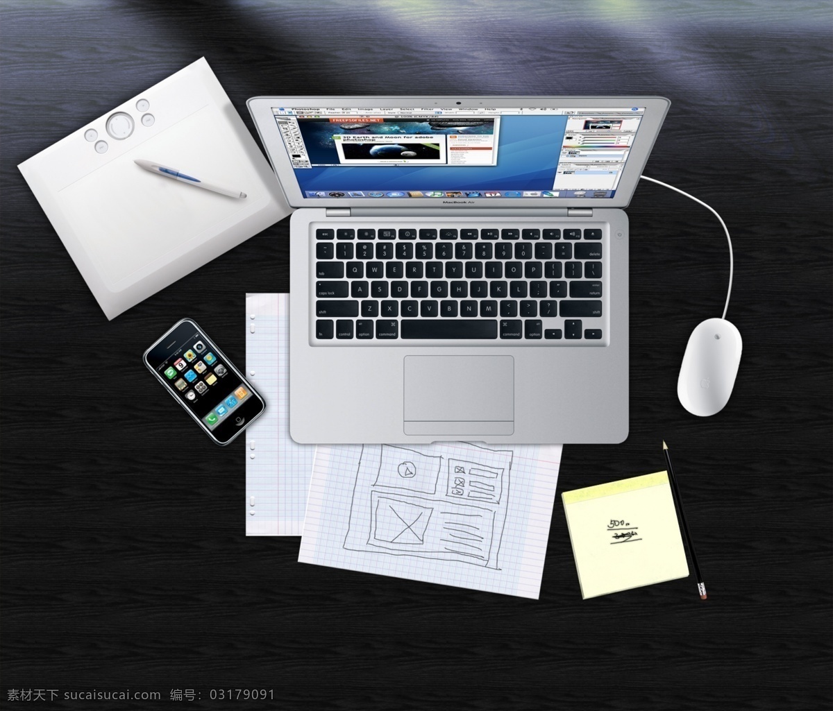 办公 桌面 俯视图 分层 mac 笔记本 便签纸 分层素材 俯视 苹果 手机 鼠标 办公桌面 草稿 手绘板