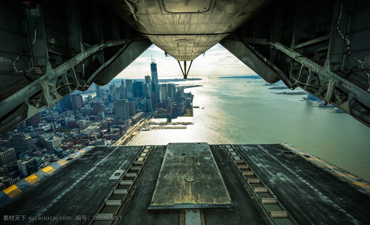 纽约 飞机 鸟瞰 全景 战争 城市 建筑 海 空中 现代科技 交通工具