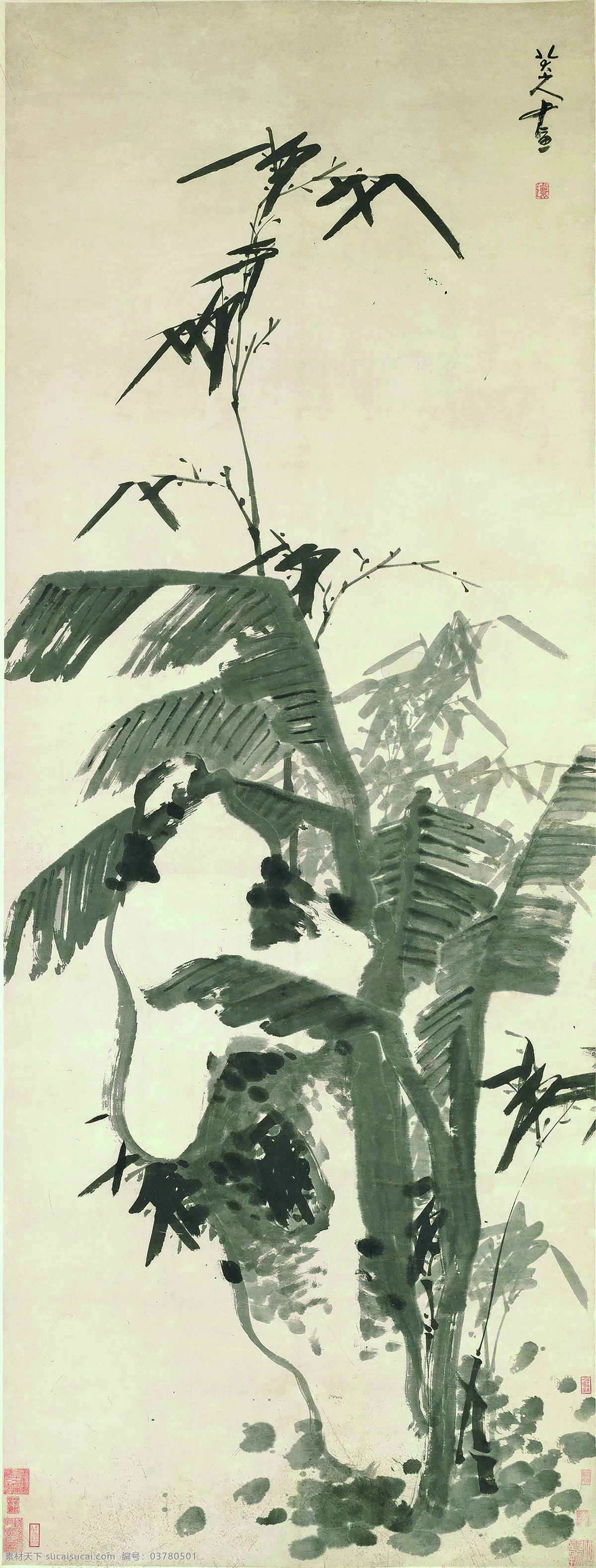 北京故宫 八大山人 芭蕉 竹石 芭蕉竹石 画轴 挂画 客厅 影视墙 山水画 水墨画 芭蕉图 芭蕉画 竹石图 客厅画 玄关图 工笔画 中国 风 书法 绘画 文化艺术 绘画书法