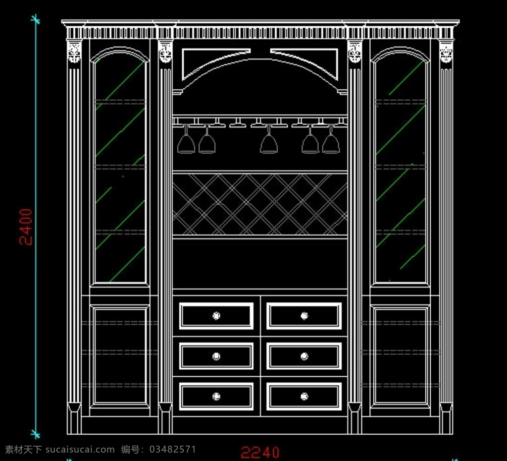 欧式酒柜 海中玉 简欧 酒柜 红酒格 玻璃门 cad作品 环境设计 施工图纸 dwg
