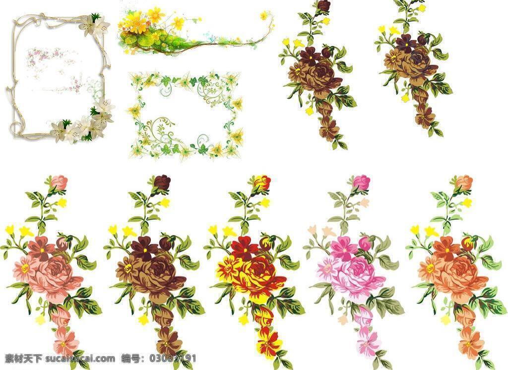 欧式 花纹 边框 粉色 花纹创意 黄色 绿色 欧式花纹 矢量 模板下载 花筐