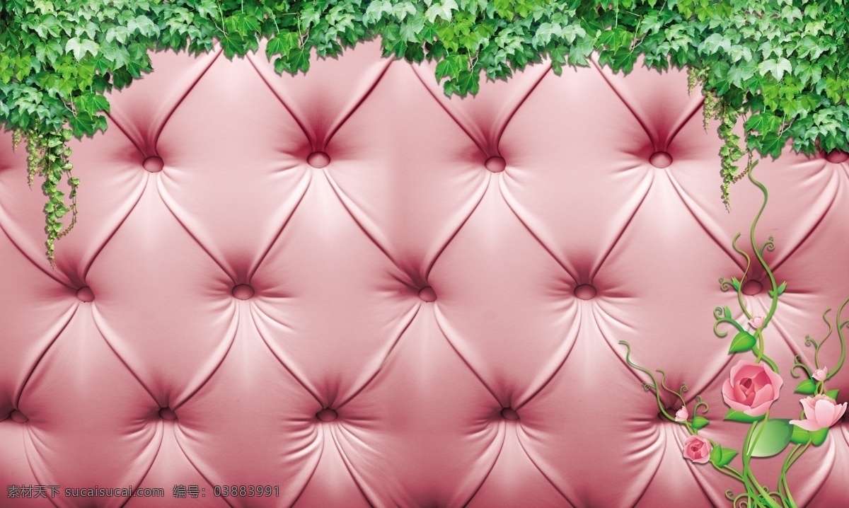 软包藤蔓 绿植 软包 藤蔓 绿叶 现代 花卉 立体 壁画 高清 3d设计
