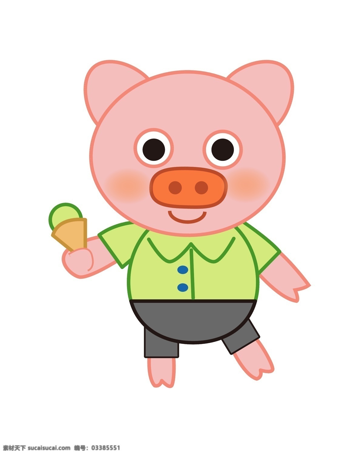 可爱卡通小猪 站立 卡通人物 卡通小猪 绿色衣服 动物 卡通动物 动物图案 动漫动画 动漫人物