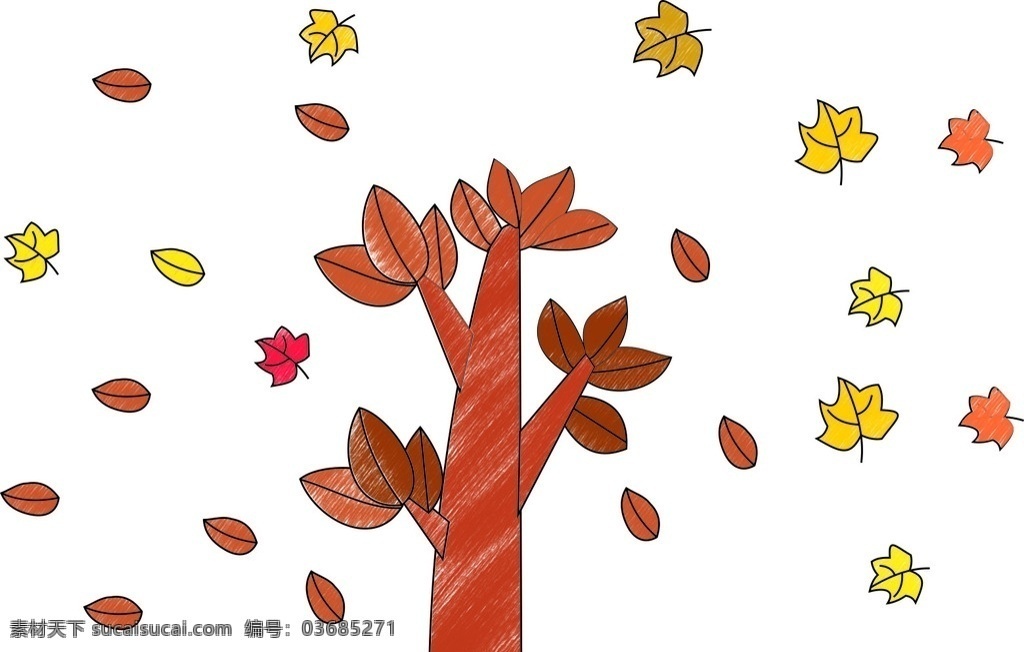 秋天树叶飘下 卡通 油画棒 秋天 树叶飘下 矢量图 幼儿类 卡通设计