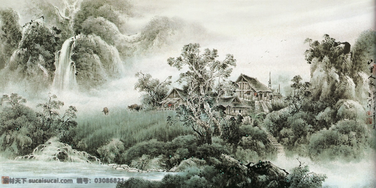 彩墨山水画 风景画 国画 绘画书法 山 山水画 书法 山里 人家 设计素材 模板下载 山里人家 黄玉洲 黄玉洲国画 中国画 写意画 大师作品 写意 水 树 水墨画 黄玉 洲 彩墨 文化艺术 装饰素材 山水风景画