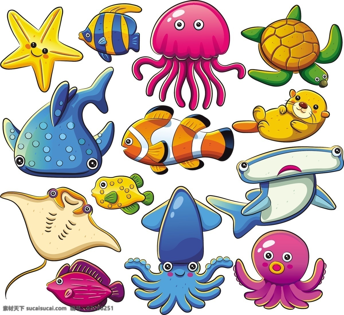 卡通海底生物 海底世界 海洋生物 手绘 鱼 海底 鱼类 海底素材 大海 海水 鱼群 海底世界图片 珊瑚 海洋 生物世界 卡通