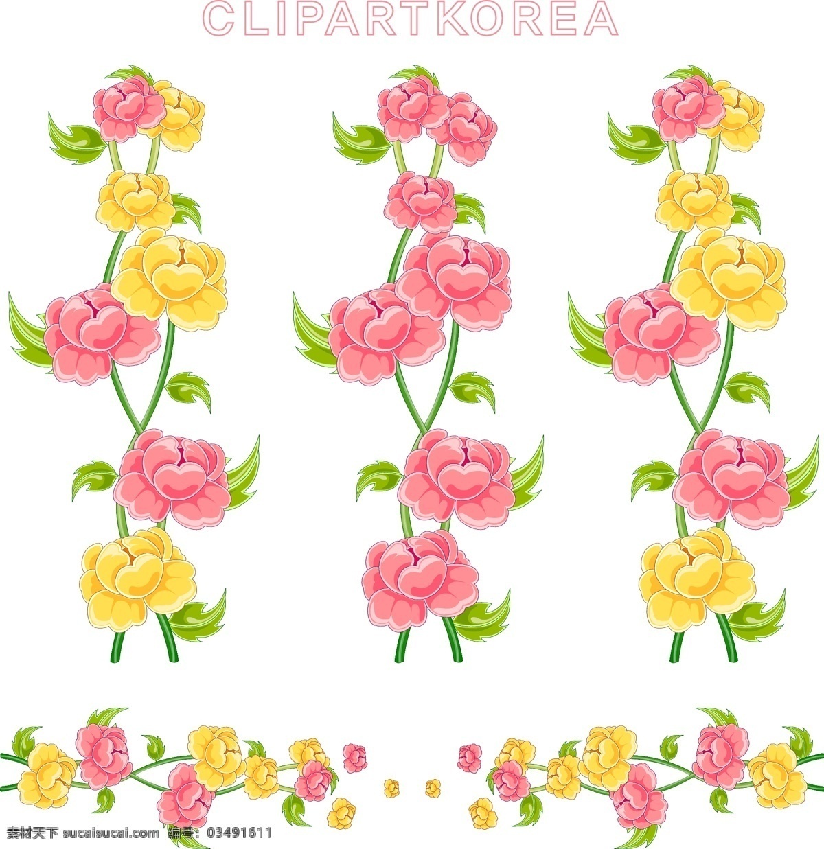 韩国 矢量 花边 ai格式 边框 花朵 花卉 花纹 玫瑰花 梦幻 模板 植物 矢量素材 叶子 素材元素 设计稿 源文件 矢量图