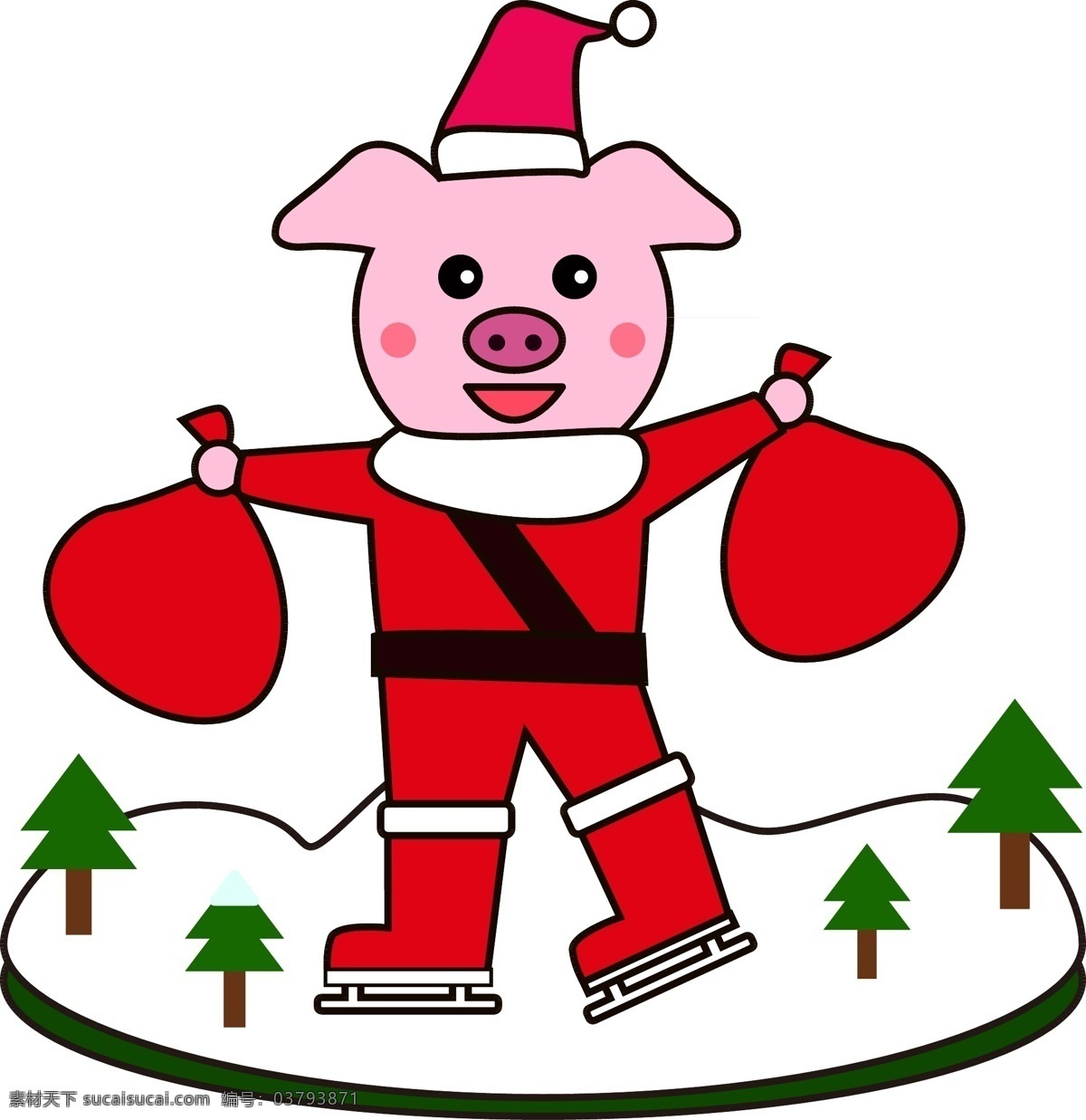 圣诞 猪 可爱 矢量 插图 圣诞节 卡通 礼物 圣诞素材