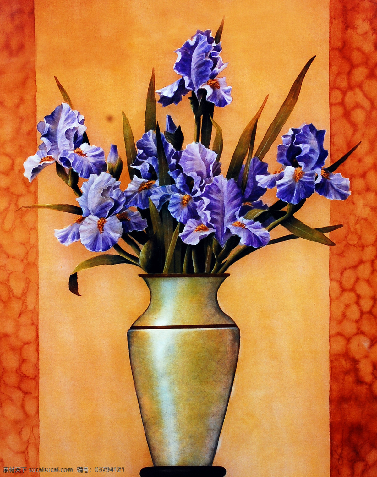 花瓶 里 紫色 花 无框画 花卉 装饰画 油画 紫色花 壁画 挂画 墙画 挂板 绘画书法 文化艺术 书画文字 橙色
