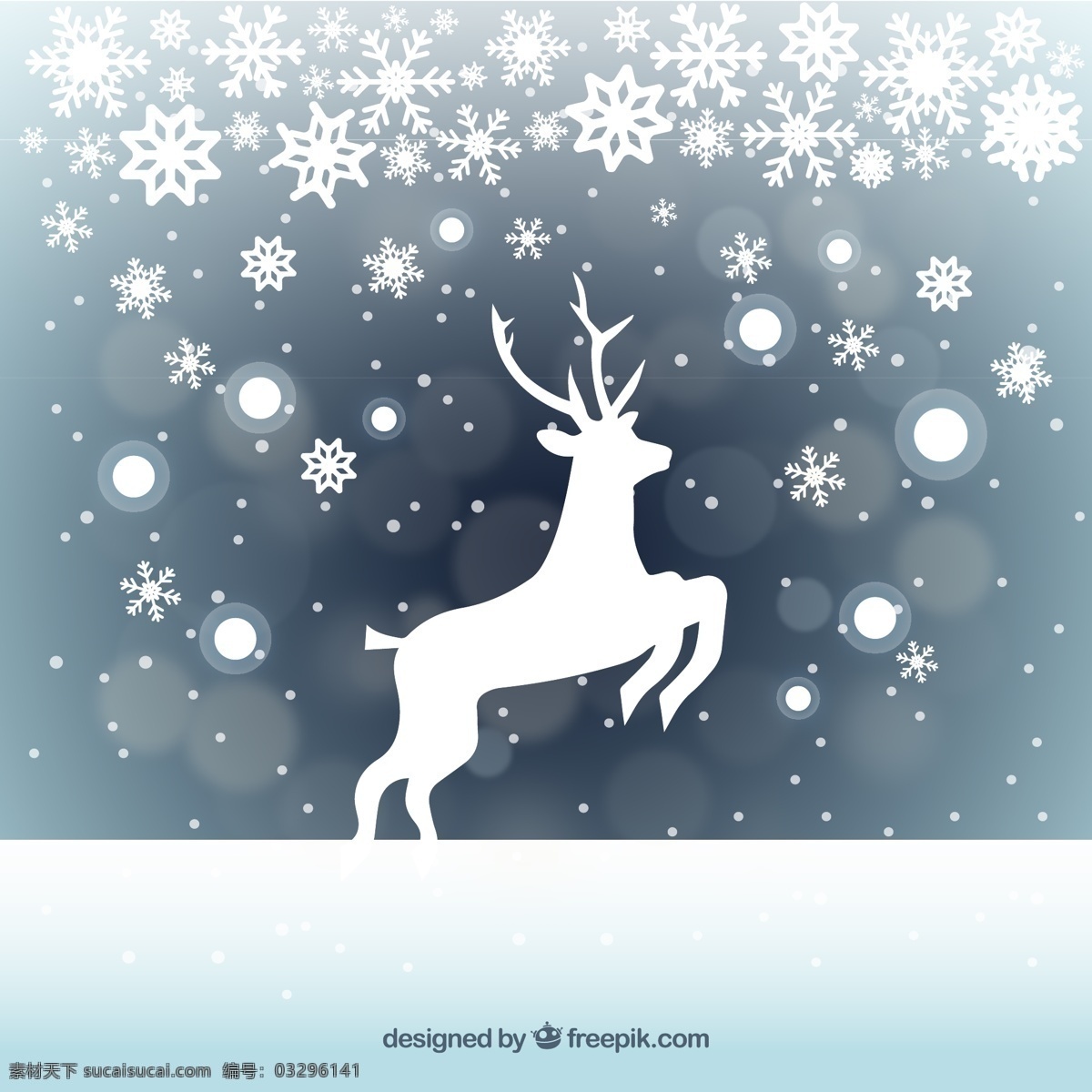 冬季 雪 中 驯鹿 雪花 剪影 背景 背景边框 动漫动画