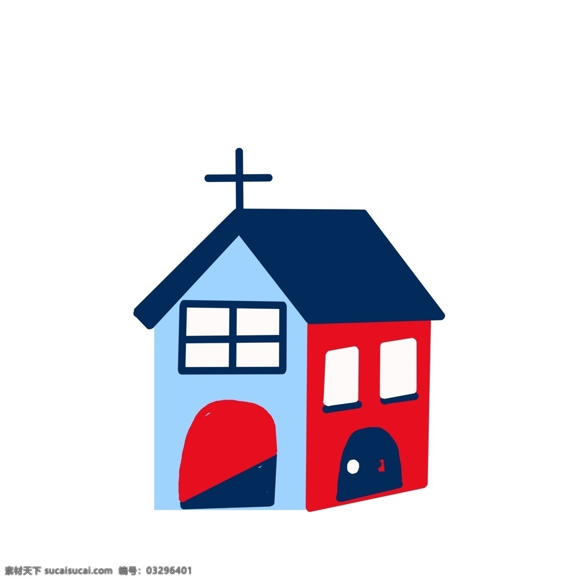 卡通 教堂 建筑 插画 彩色教堂建筑 卡通建筑插画 蓝色房顶 彩色房屋建筑 十字架 彩色建筑