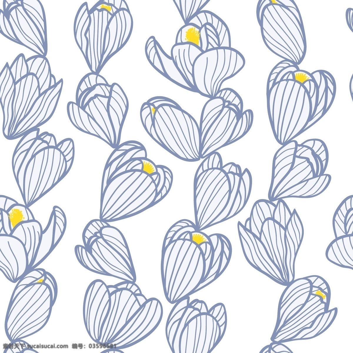 现代 清新 蓝色 花束 壁纸 图案 蓝色图案 线条画 黄色花蕊 壁纸图案 花朵壁纸