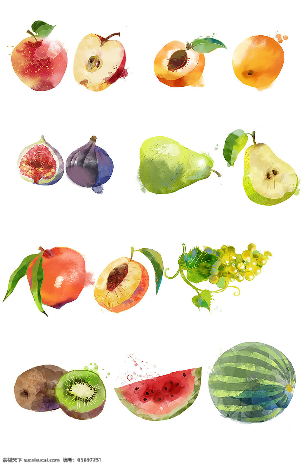 水果 多种水果画 水粉画 西瓜 苹果 梨子 葡萄 猕猴桃 各种水果 水果画 水粉水果