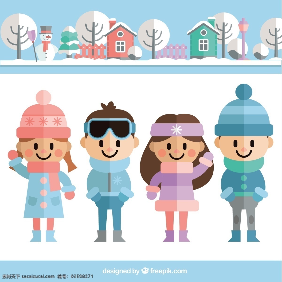 白雪皑皑 大地 上 过冬 孩子 冬季 雪地 儿童 景观 可爱 服装 平面 平面设计 十二月 寒冷 季节 漂亮 下雪 季节性