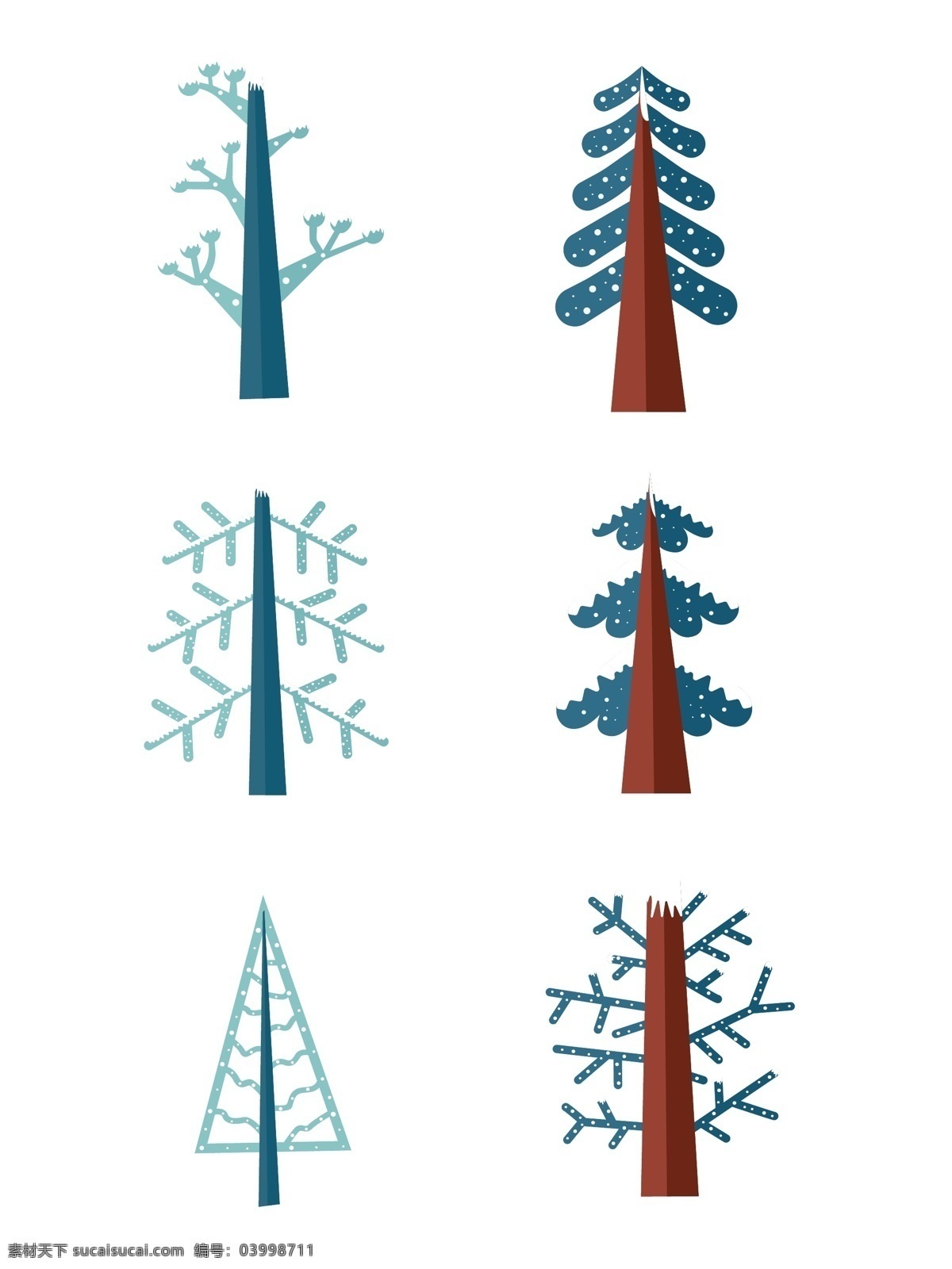 手绘 冬季 树木 元素 冬季树木 装饰 雪花