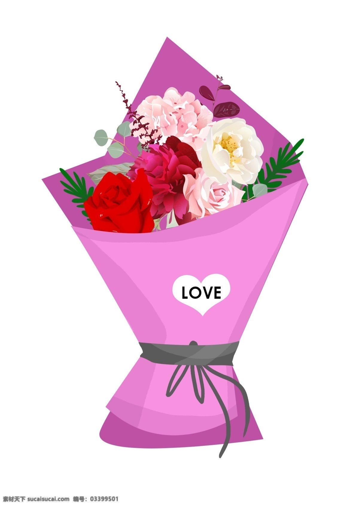 卡通 手绘 情人节 鲜花 花束 鲜花花束 浪漫 浪漫情人节 玫瑰花 花朵 礼物 情人节礼物 情人节鲜花