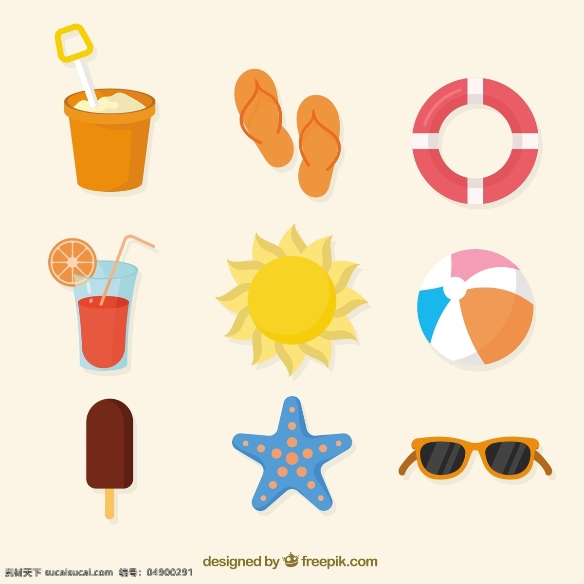 各种 彩色 夏天 物品 图标素材 彩色的 夏天物品