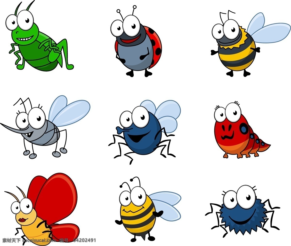 卡通 昆虫 采集 矢量 材料 苍蝇 动物 蝴蝶 集合 精致 可爱 漫画 蜜蜂 毛毛虫 蚱蜢 瓢虫 蚊子 蜘蛛 矢量素材 向量 矢量图 矢量人物