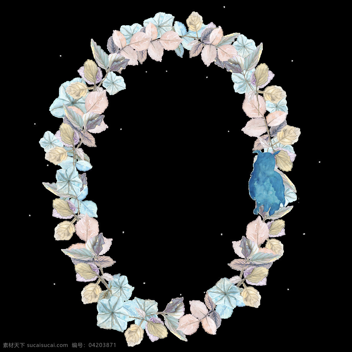 手绘 椭圆形 花环 透明 淡粉色 淡雅 蓝色 免扣素材 浅棕色 水彩 装饰图案