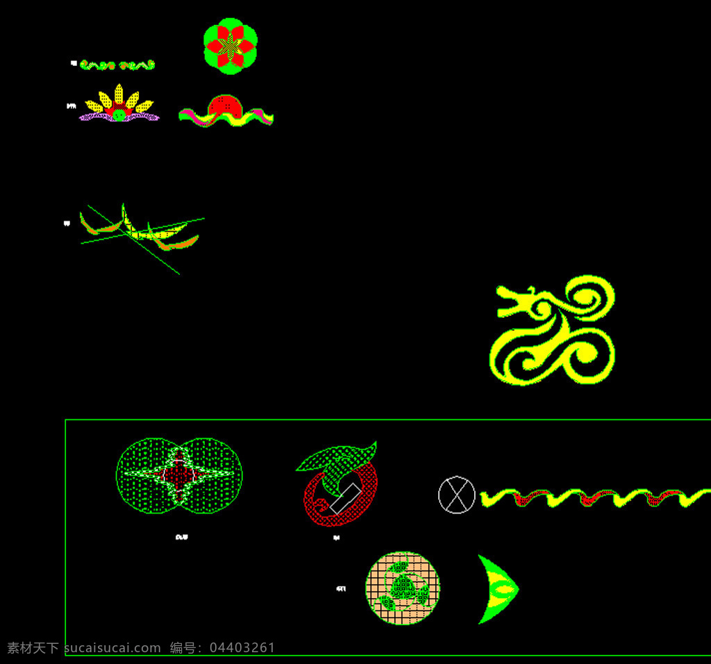 龙 纹 模 cad 图案 龙纹 绿地 花圃
