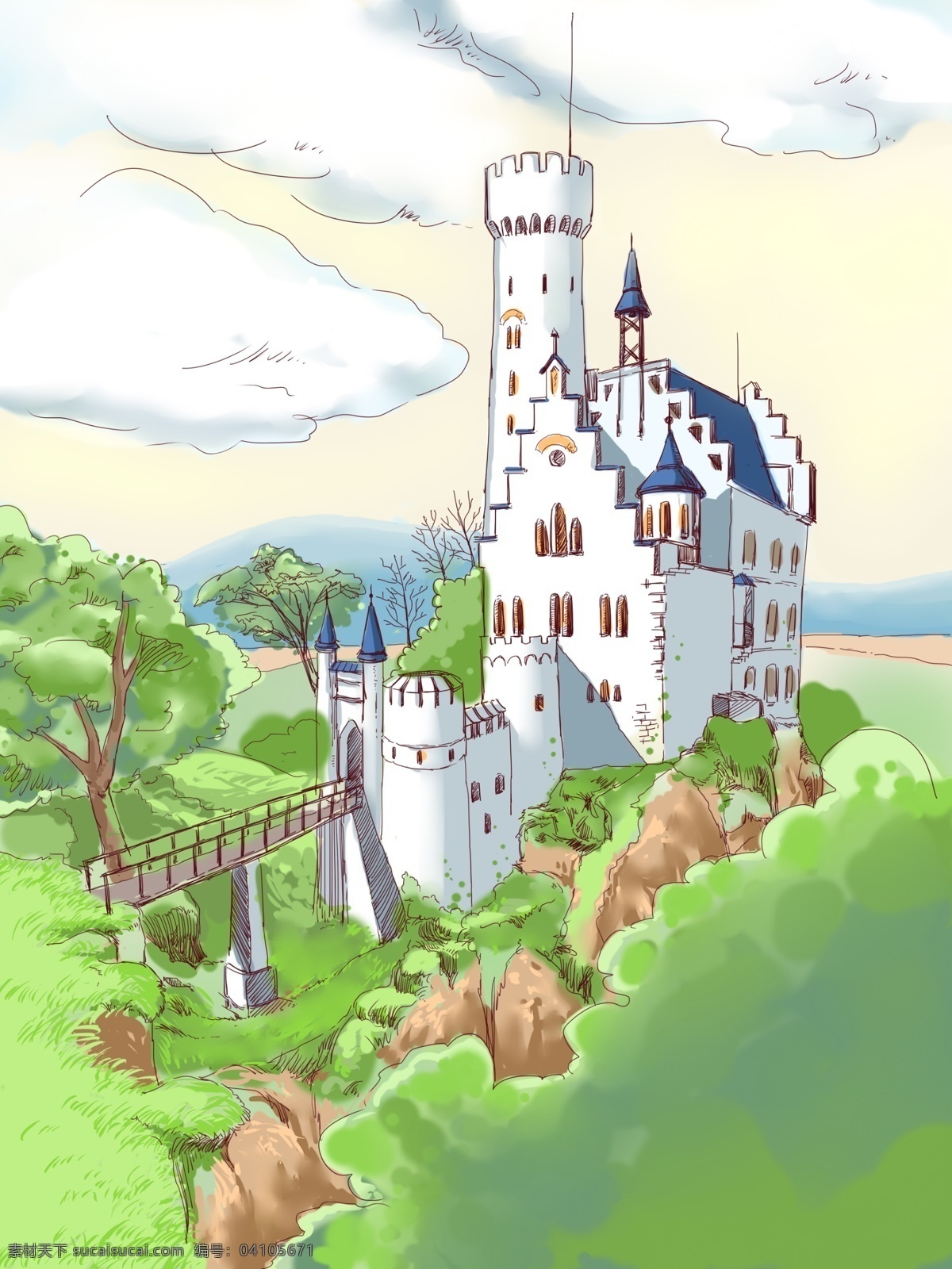 手绘森林城堡 手绘 森林 城堡 白色
