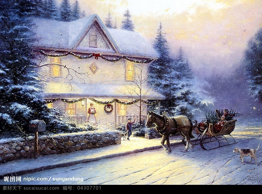 手绘圣诞雪景 文化艺术 绘画书法 设计图库 200