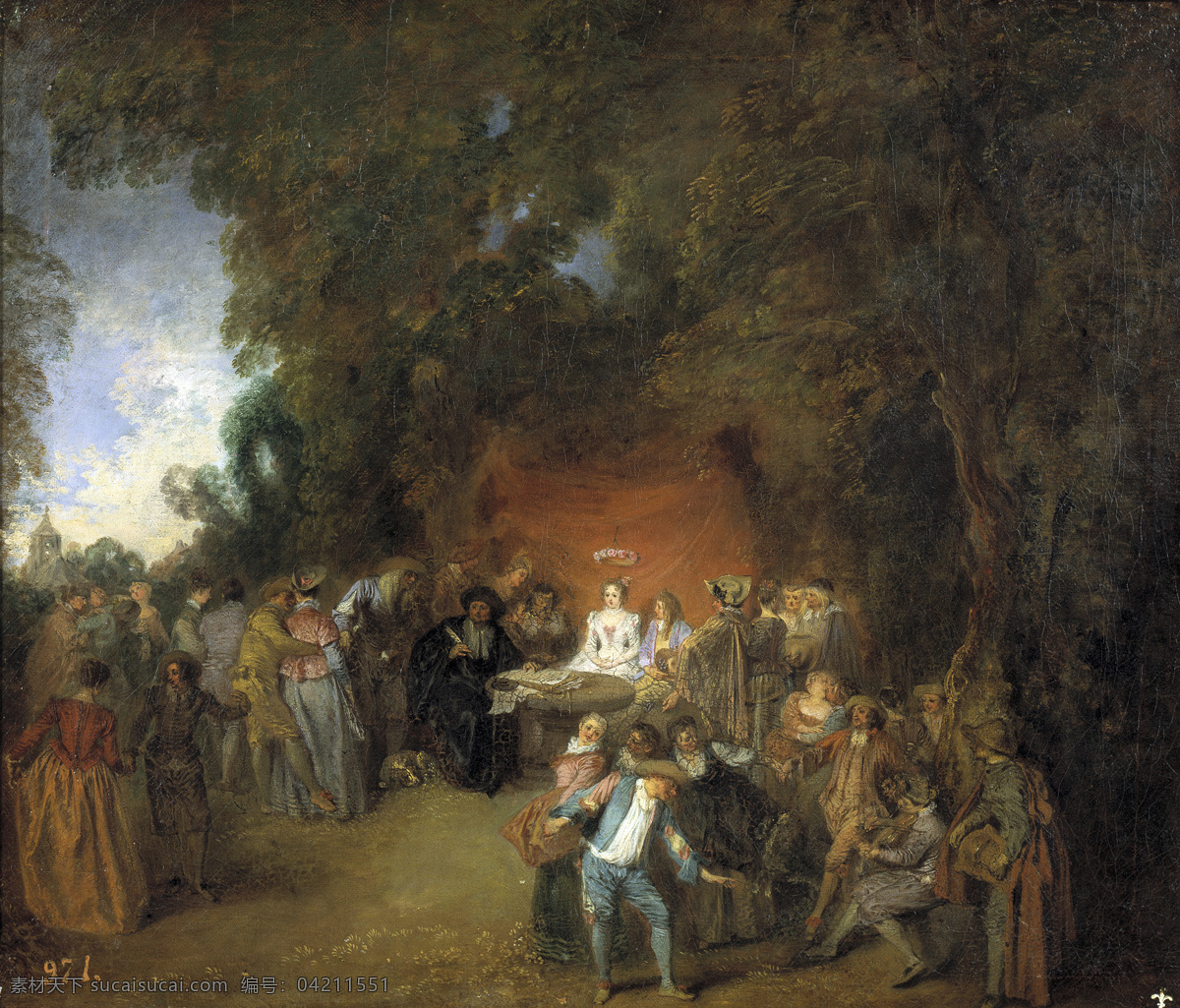 1711 大师 画家 古典 画 建筑 景物 装饰画 油画 campestre baile y boda de capitulaciones antoine jean watteau 人物 高清 西方 国外 现代 家居装饰素材