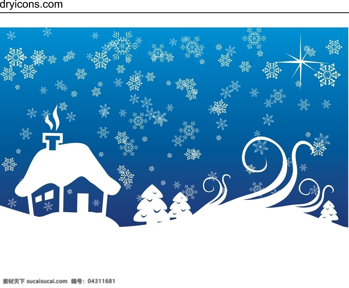 四 款 圣诞节 插画 矢量 新年 圣诞树 花纹 雪花 圣诞节装饰 房子 雪景 公告版 时尚元素 矢量图 白色