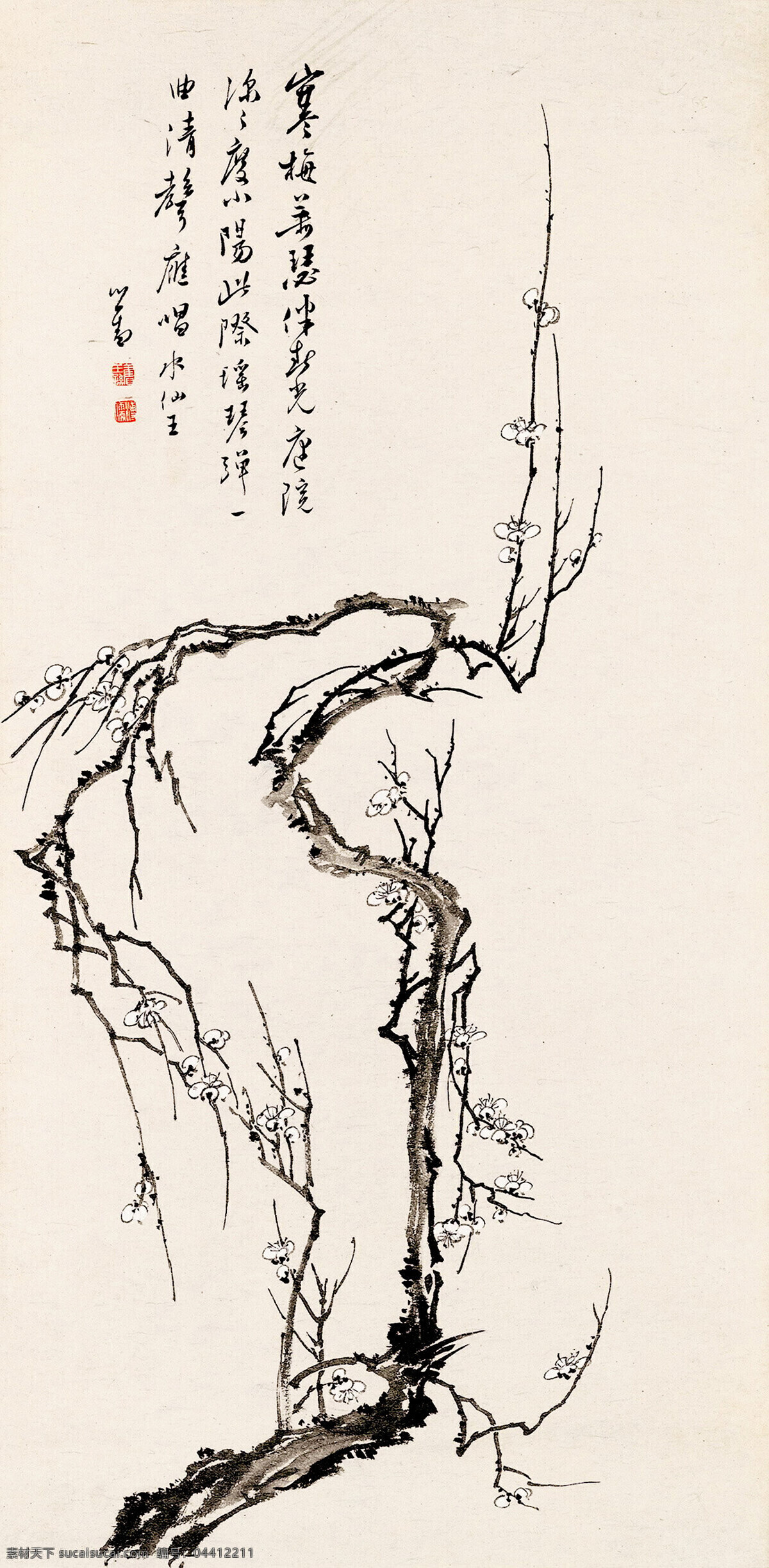 彩墨画 国画 国画艺术 绘画书法 梅花 梅花图 美术 水墨画 白梅花 梅树 傲雪 书法 印章 花鸟 虫草 画 小品 文化艺术 装饰素材 雕刻 图案