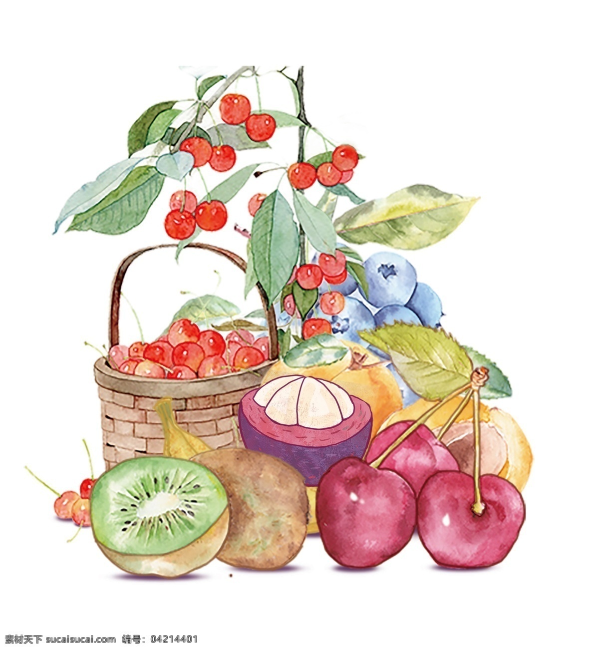 手绘缤纷水果 手绘水果 彩绘水果 水彩水果 手绘夏季水果 缤纷水果 卡通水果 一堆水果 樱桃手绘 猕猴桃手绘 水彩手绘