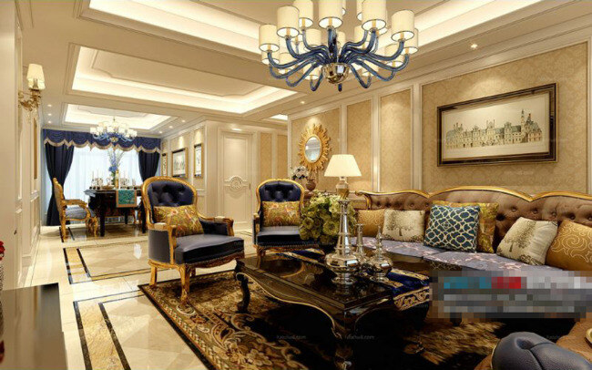 客厅3d模型 室内设计 3d模型 沙发茶几 欧式客厅 时尚现代 max 黑色