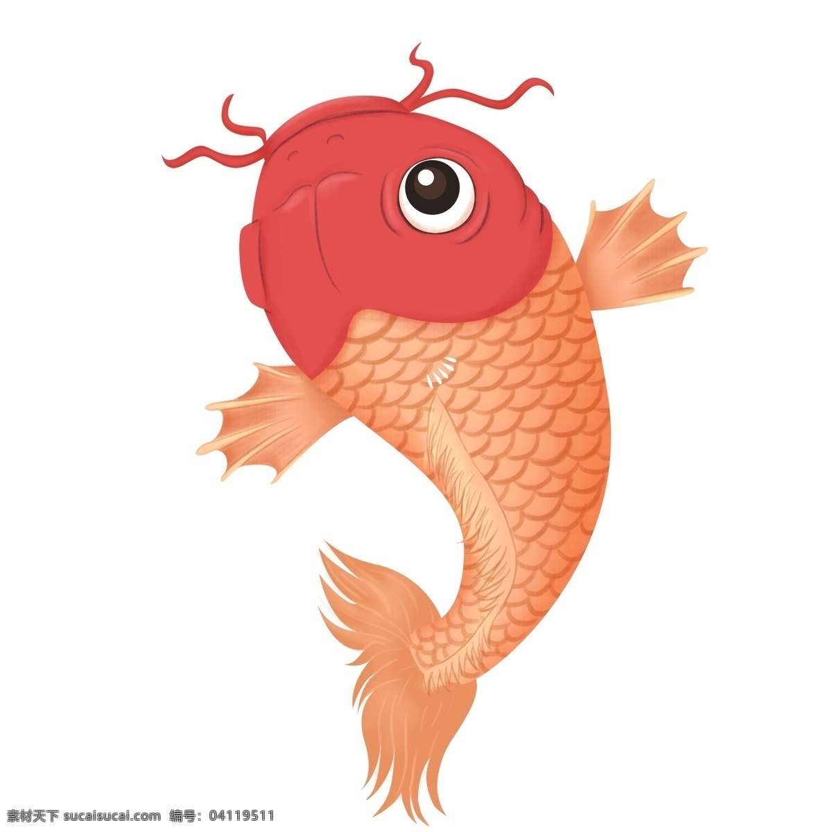 卡通 手绘 红 锦鲤 插画 元素 中国风 鲤鱼 动物 生物 鱼 转运锦鲤