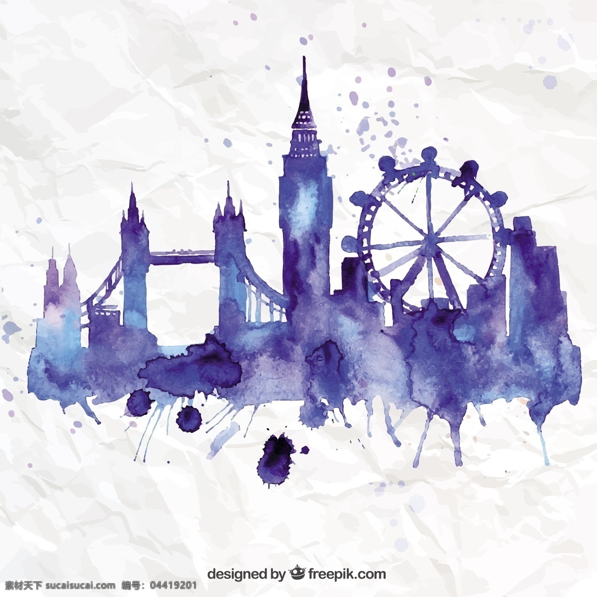 手绘 伦敦 天际线 水彩 飞溅 油漆 伦敦的天际线 市的天际线