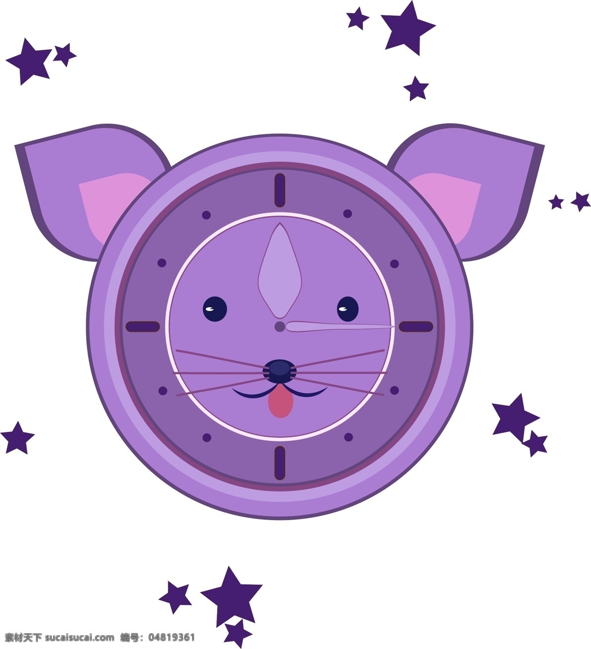 元素 生活用品 小猫 钟表 设计元素 闹钟 可爱卡通 紫色钟表 小猫钟表