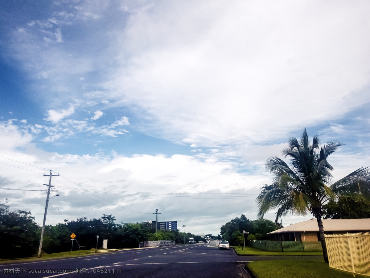 天空 下 澳洲 街道 道路 天空下 蓝天 白云 柏油 马路 千库原创