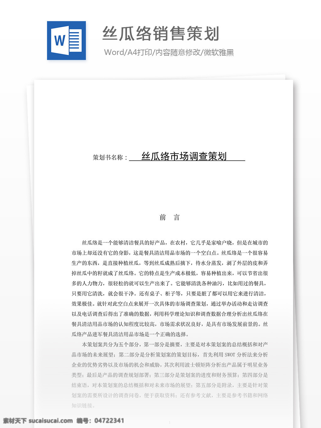 丝瓜络 营销策划 word 文档模板 汇报 实用文档 心得体会 总结 市场营销