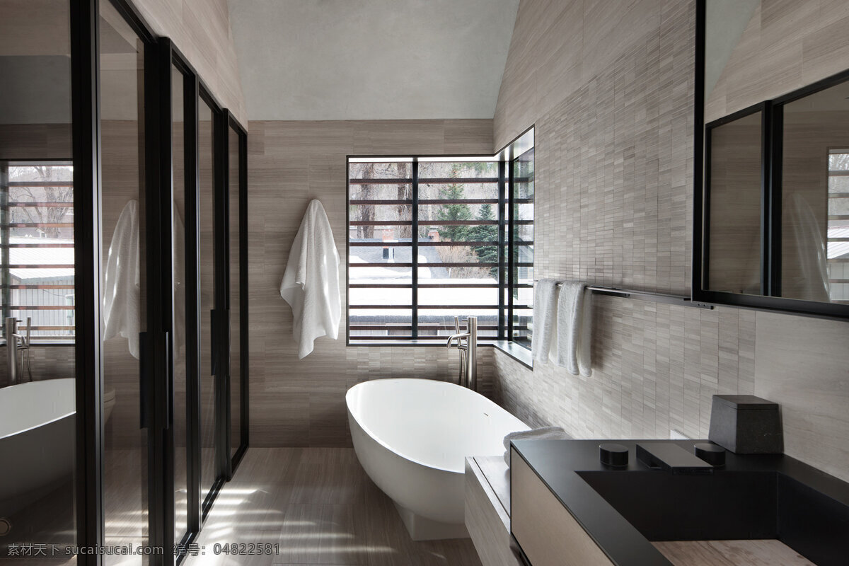 现代 浴室 装修 效果图 窗户 镜子 毛巾 室内设计 浴缸