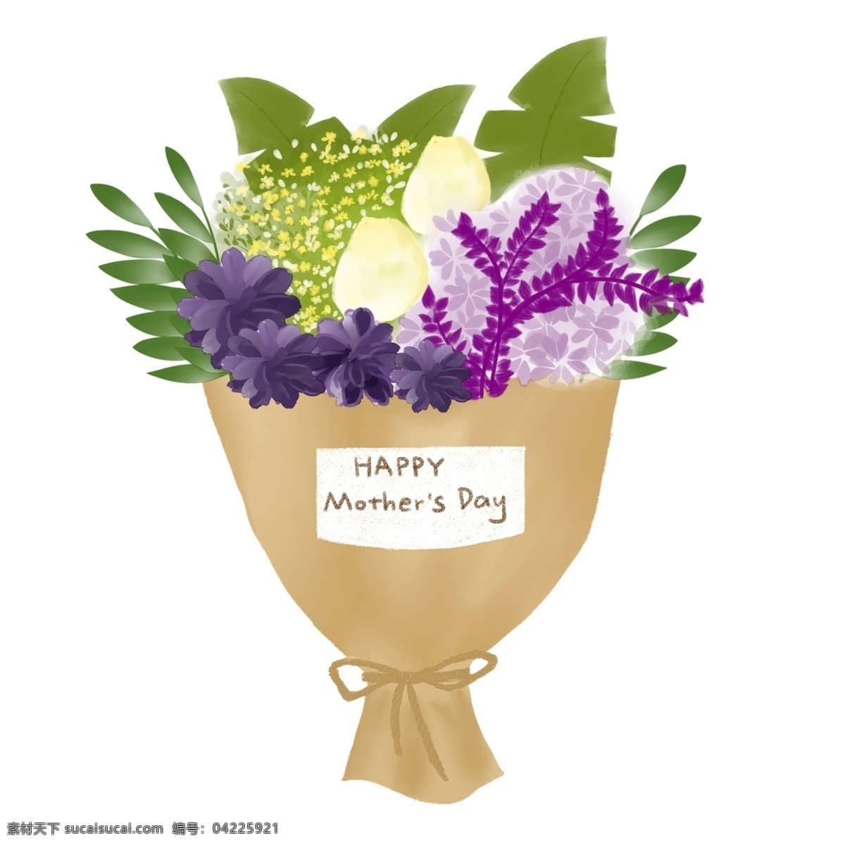 母亲节 手绘 花束 紫色 绿色 彩色花束 父亲节 png免扣