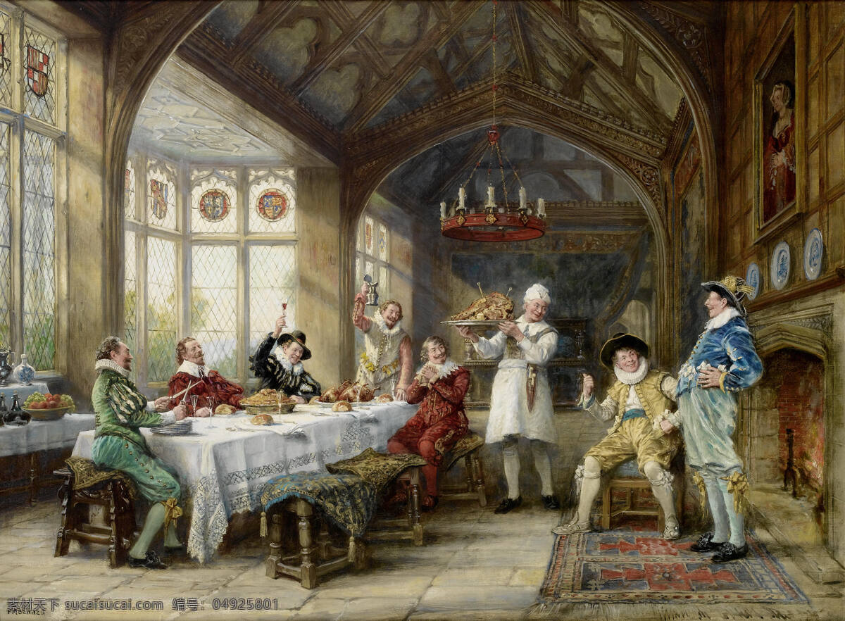 享乐 贵族之家 宴会 吃喝玩乐 厨师 巴洛克时代 19世纪油画 油画 文化艺术 绘画书法 黑色