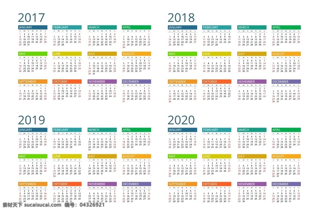 2018 年 月历 日期 数字 新年