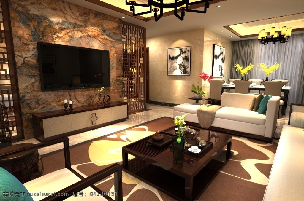 新 中式 实用 风格 客 餐厅 效果图 大气 时尚 浪漫 客厅 新中式 轻奢 复古 舒适 温馨 家装