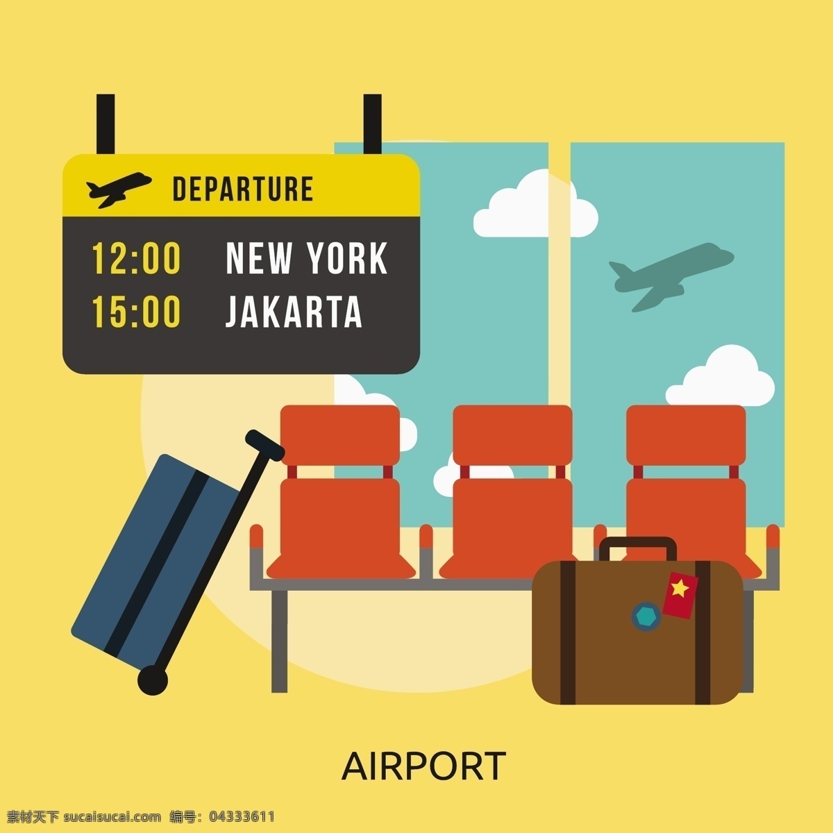 机场背景设计 背景 墙纸 颜色 丰富多彩 机场 手提箱 行李 五颜六色 坐 背景色 彩色 离境
