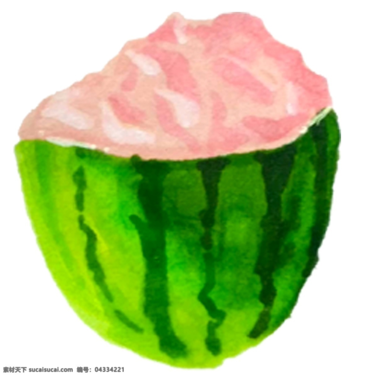 手绘 红红 西瓜 免 抠 图 绿色大西瓜 绿色植物 新鲜美味 美味可口 夏日角署神器 解渴
