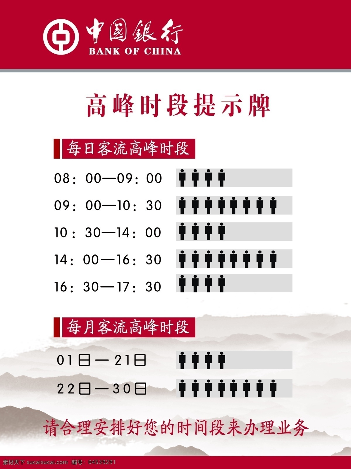 中行 中国银行 高峰时段 提示牌 高峰 分层