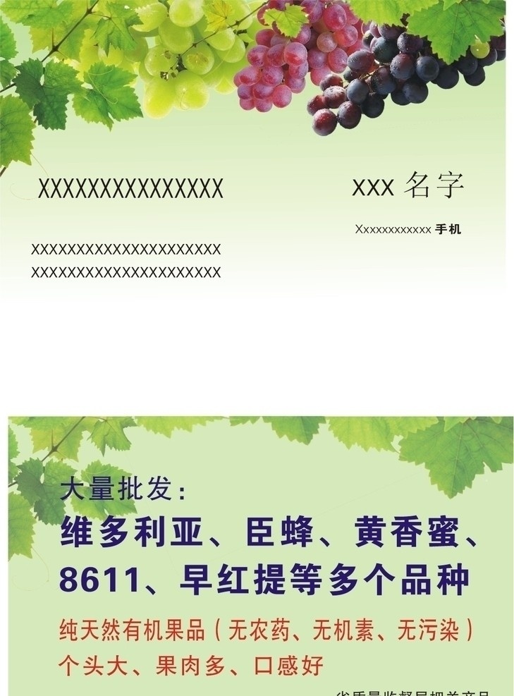 葡萄名片 葡萄名片设计 葡萄批发名片 葡萄 葡萄树 葡萄叶 绿色背景 紫葡萄 白葡萄 一串葡萄 名片卡片 矢量